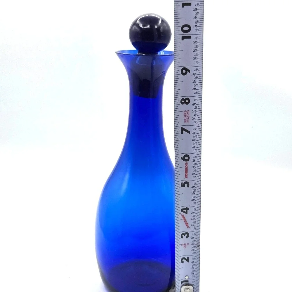 MCM Hand-Blown Cobalt Blue Art Glass Decanter with Stopper 10.5
